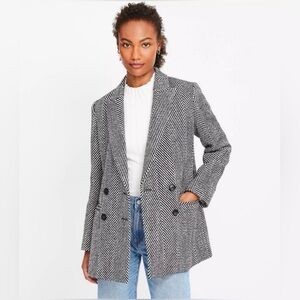 LOFT Herringbone Double Breasted Wool Blend Black White Blazer-Size 6 - NWT